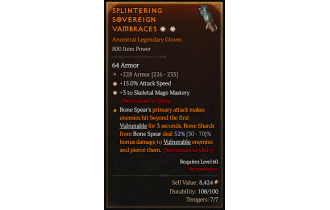 Legendary Gloves[Necromancer | *3 SkelMage | *15 ATKSPD | 228 Armor]