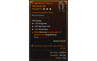 Legendary Pants[Druid | *4 WindShear | *182 WP | *685 Life]