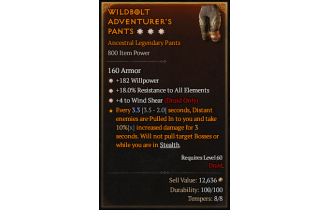 Legendary Pants[Druid | *4 WindShear | *18 ResistAll | *182 WP]