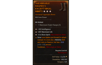 Legendary Boots[Necromancer | *4 BoneSpirit | *182 INT | *685 Life]