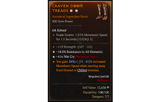 Legendary Boots[Barbarian | *4 WarCry | *18 ResistAll | 119 STR]