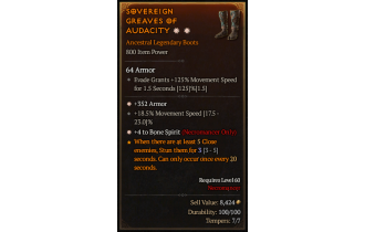 Legendary Boots[Necromancer | *4 BoneSpirit | *352 Armor | 18.5 MS]