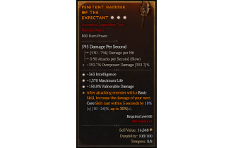 Legendary Two-Handed Mace[*150 DMG_Vulnerable | *363 INT | *1370 Life]