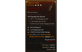 Legendary Two-Handed Sword[*150 DMG_Crit | *363 INT | *1370 Life]