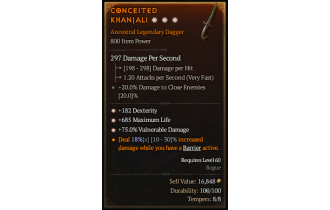 Legendary Dagger[*75 DMG_Vulnerable | *182 DEX | *685 Life]