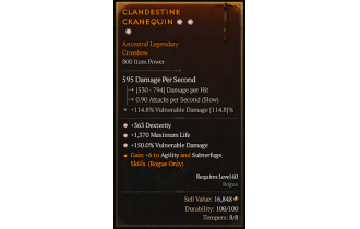 Legendary Crossbow[*150 DMG_Vulnerable | *363 DEX | *1370 Life]