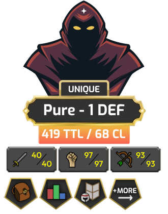 Pure - 1 DEF | Starter | TTL: 419 | CL: 68 [40 ATT | 97 STR | 93 RAN | 80 Mage + MORE!]