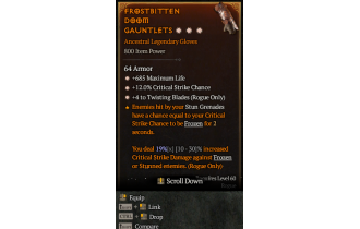 Legendary Gloves[TwistingBlades | *4 TwistingBlades | *12 Crit | *685 Life]