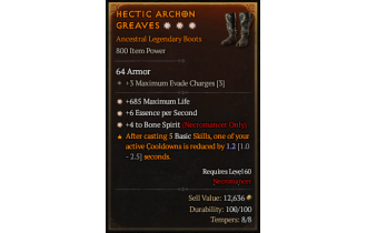 Legendary Boots[Necromancer | *4 BoneSpirit | *6 ESpS | *685 Life]