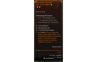 Legendary One-Handed Axe[*75 DMG_Vulnerable | *182 INT | *685 Life]