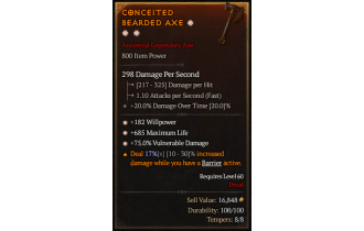 Legendary One-Handed Axe[*75 DMG_Vulnerable | *182 WP | *685 Life]