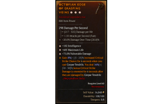 Legendary One-Handed Axe[*75 DMG_Vulnerable | *182 INT | *685 Life]