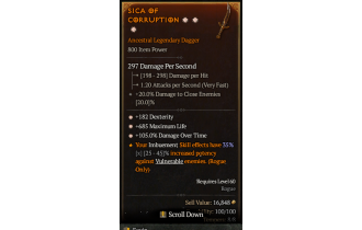 Legendary Dagger[*105 DMG_DoT | *182 DEX | *685 Life]