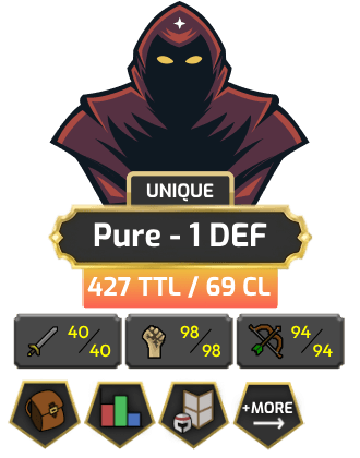 Pure - 1 DEF | Starter | TTL: 427 | CL: 69 [40 ATT | 98 STR | 94 RAN | 85 Mage + MORE!]