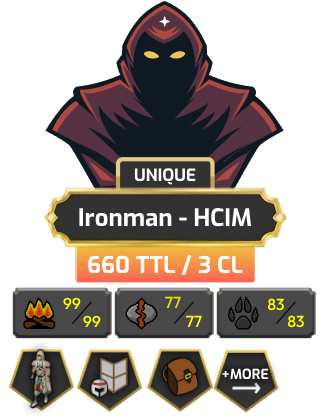 Ironman - HCIM | Skiller | TTL: 660 | CL: 3 [99 FM | 77 RC | 83 Hunter | 85 Mining | 70 AGI + MORE!]