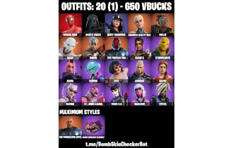 UNIQUE - Spider Man, Darth Vader  [20 Skins, 650 Vbucks, 26 Axes, 19 Emotes, 28 Gliders and MORE!]