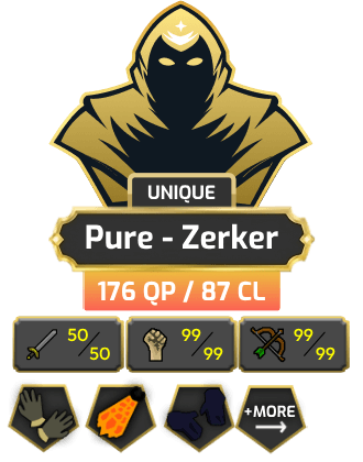 Pure - Zerker | Main | TTL: 1218 | CL: 87 | QP: 176 [99 MAGE, 99 RAN, 99 STR, B Gloves, Fire Cape, Void, NO EMAIL SET + MORE!]