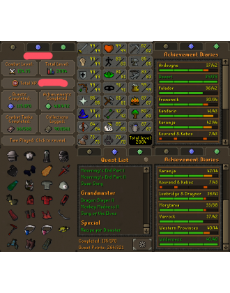 Main | Staker | TTL: 2004 | CL: 124 | QP: 264 [99 MAGE, 99 RAN, 99 STR, B Gloves, Defender, DS2, Fire Cape, Piety + MORE!]