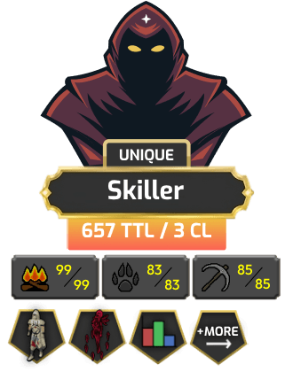 Skiller | Ironman | TTL: 657 | CL: 3 [99 FM | 83 Hunter | 85 Mining | 77 RC | 70 AGI  + MORE!]